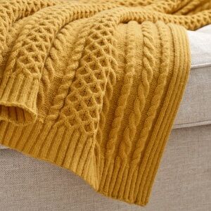 Cozy Mustard Cable Knit Blanket
